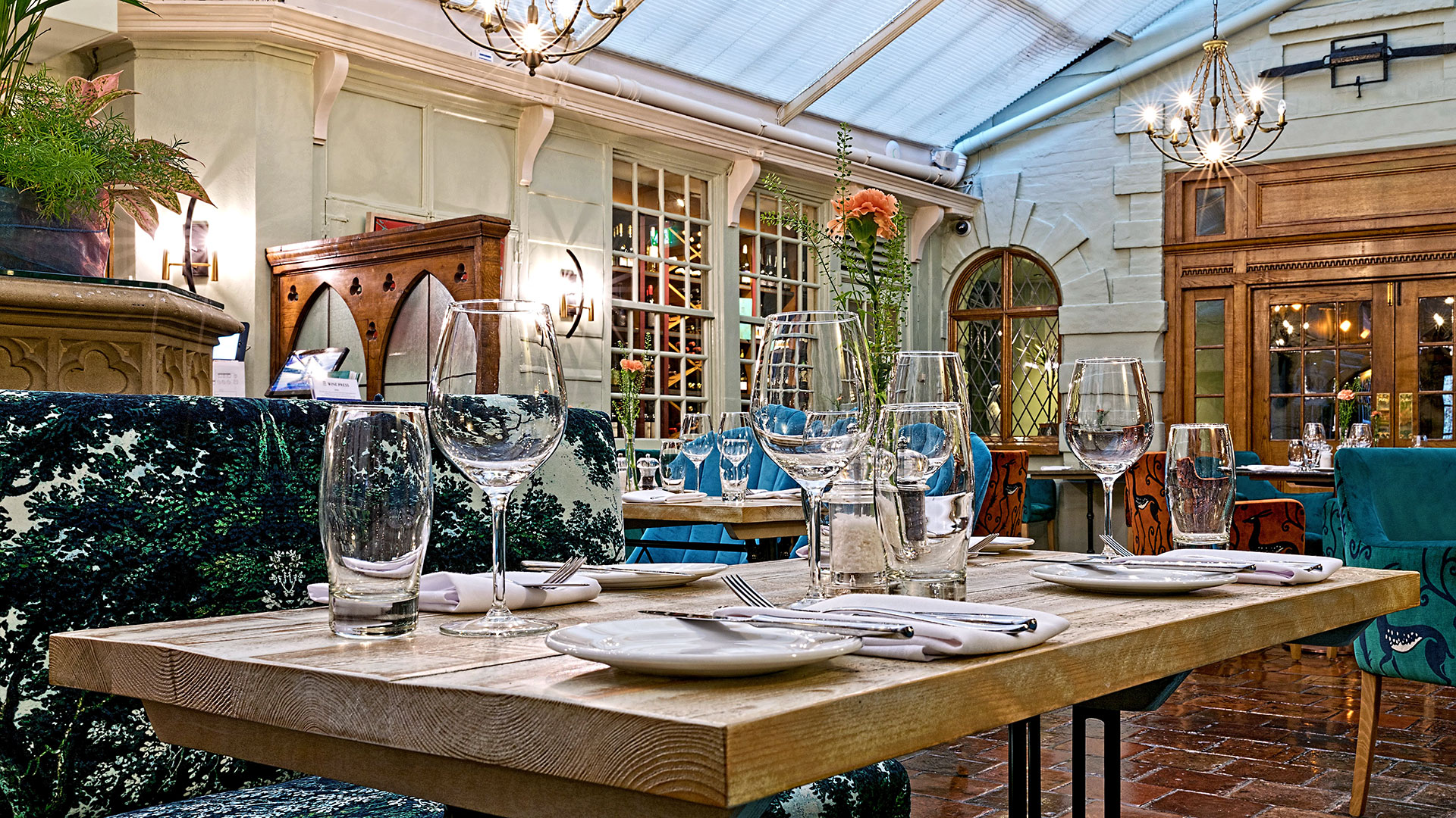 WinePress Restaurant set for dinner - Maids Head Hotel, Norwich