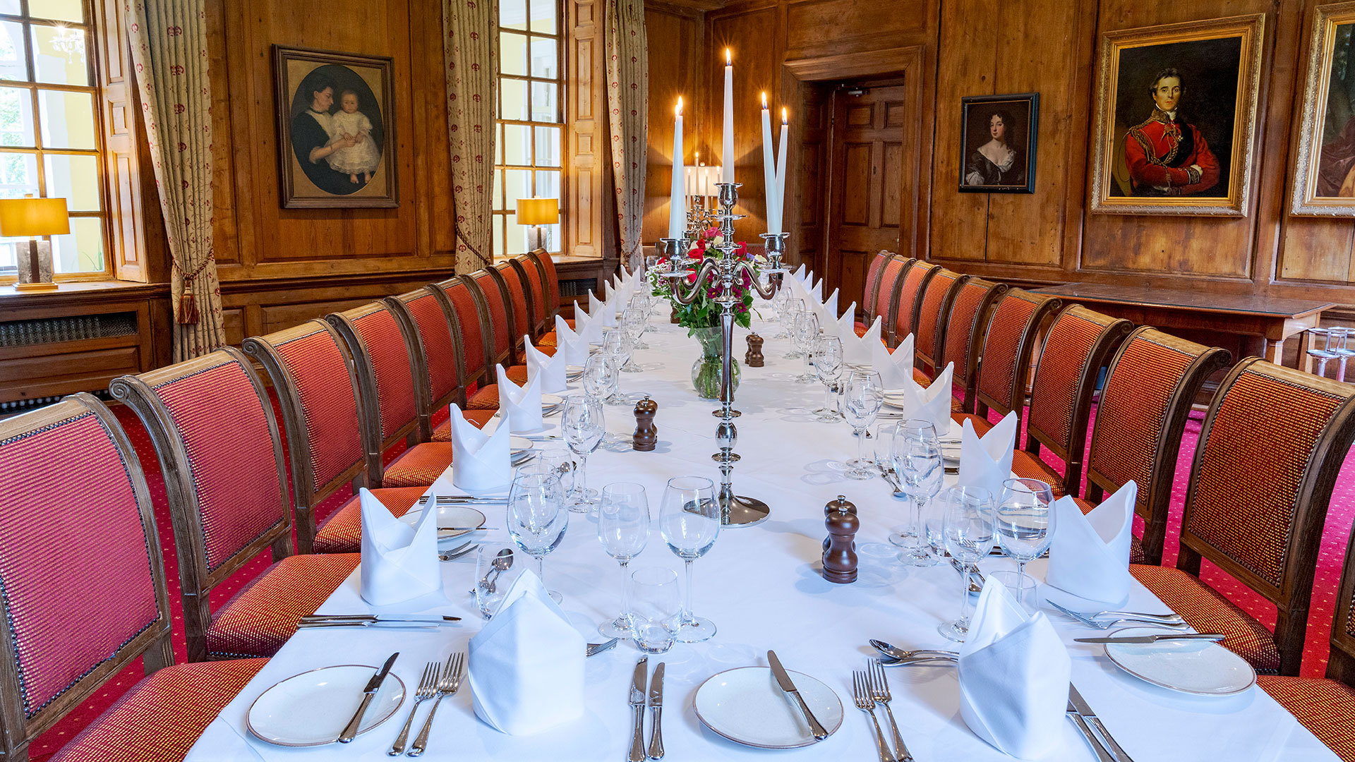 Private dining at Hintlesham Hall Hotel in Suffolk, offering an exclusive and elegant culinary experience in a refined setting - Classic British Hotels