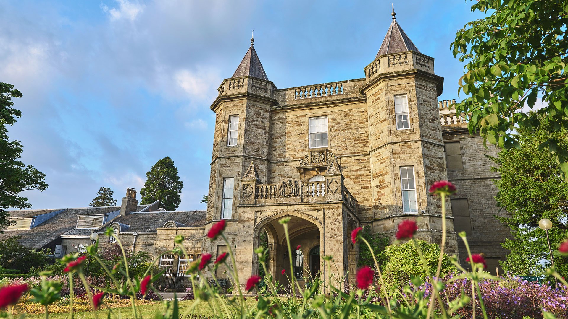 Grand exterior of Dalmahoy Hotel & Country Club, Edinburgh