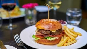 Beef burger and chips in the Lounge - County Hotel, Chelmsford