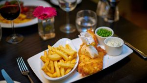 Traditional fish & chips in the Lounge - County Hotel, Chelmsford