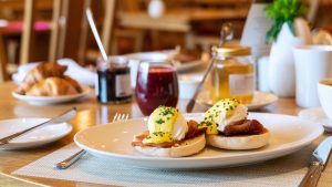 Eggs Benedict for breakfast in Restaurant 178 - Fairlawns Hotel & Spa, Walsall
