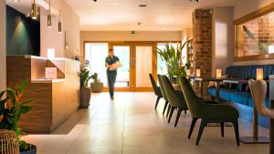 The spa reception and cafe - Hatherley Manor Hotel & Spa, Cotswolds