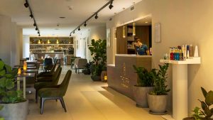 The spa reception and cafe - Hatherley Manor Hotel & Spa, Cotswolds