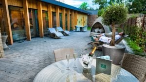 Champagne on ice in the outdoor relaxation area - Hatherley Manor Hotel & Spa, Cotswolds