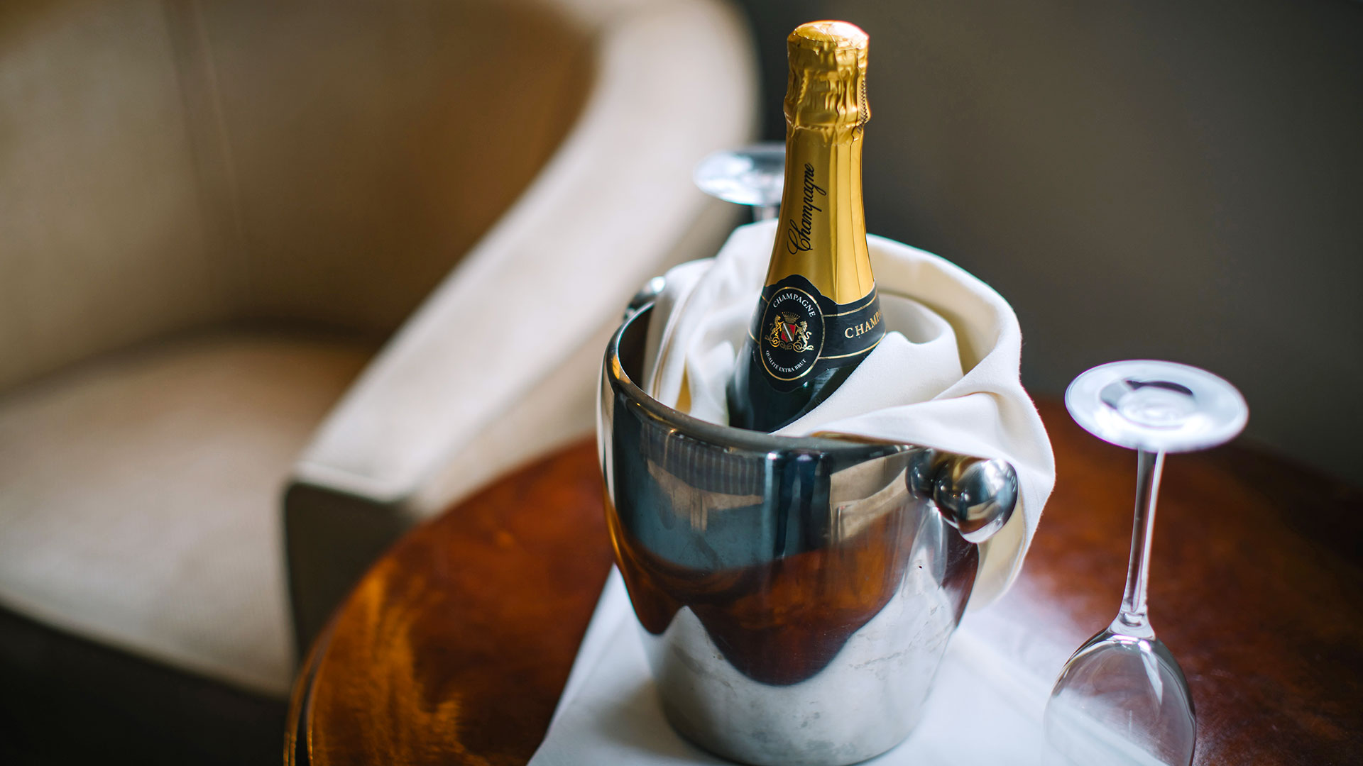 Bottle of Champagne in a room - Lindeth Howe, Lake Windermere