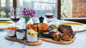 Sunday Lunch with a glass of wine in the WineGlass Restaurant - Barns Hotel, Bedford