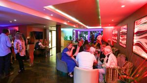 Seductive lighting and contemporary art in the Spectrum Bar and Lounge - Donnington Manor Hotel, Sevenoaks