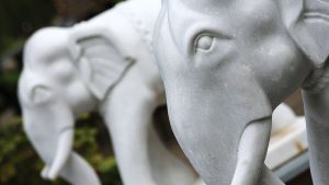 Close up of the white elephant sculpures - Frensham Pond Country House Hotel & Spa, Farnham