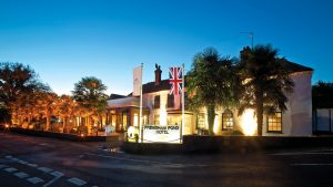 The exterior of the hotel in lights - Frensham Pond Country House Hotel & Spa, Farnham