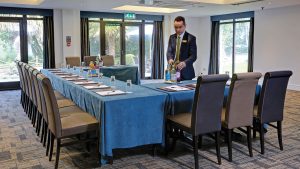 Meeting room set U-shape with welcome refreshments - Frensham Pond Country House Hotel & Spa, Farnham