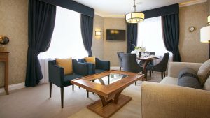 Belcourt Suite seating and dining area- Hythe Imperial Hotel, Spa & Golf, Hythe, Kent