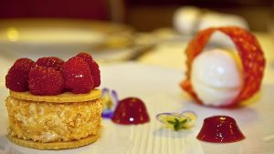 Enjoying a fancy dessert in the Restaurant - Whitley Hall Hotel, Sheffield