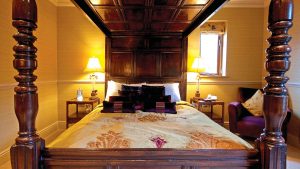 Impressive bed in the Four Poster Suite - Whitley Hall Hotel, Sheffield