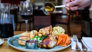 Sunday Lunch and a decanter of red wine in the Winepress Restaurant - Donnington Valley Hotel, Golf & Spa, Newbury