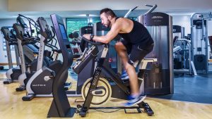 Going for a spin on a state of the art indoor bicycle - Donnington Valley Hotel, Golf & Spa, Newbury