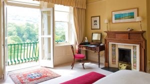 Luxury double room with a Juliette balcony and countryside views - Gliffaes Country House Hotel, Brecon Beacons