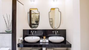 Dual sinks in the bathroom of the Paston Suite - Maids Head hotel, Norwich