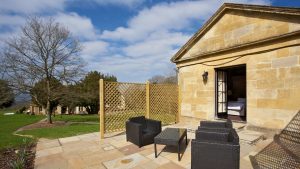 Orangery double room seating area on terrace - Wyck Hill House Hotel, Cotswolds