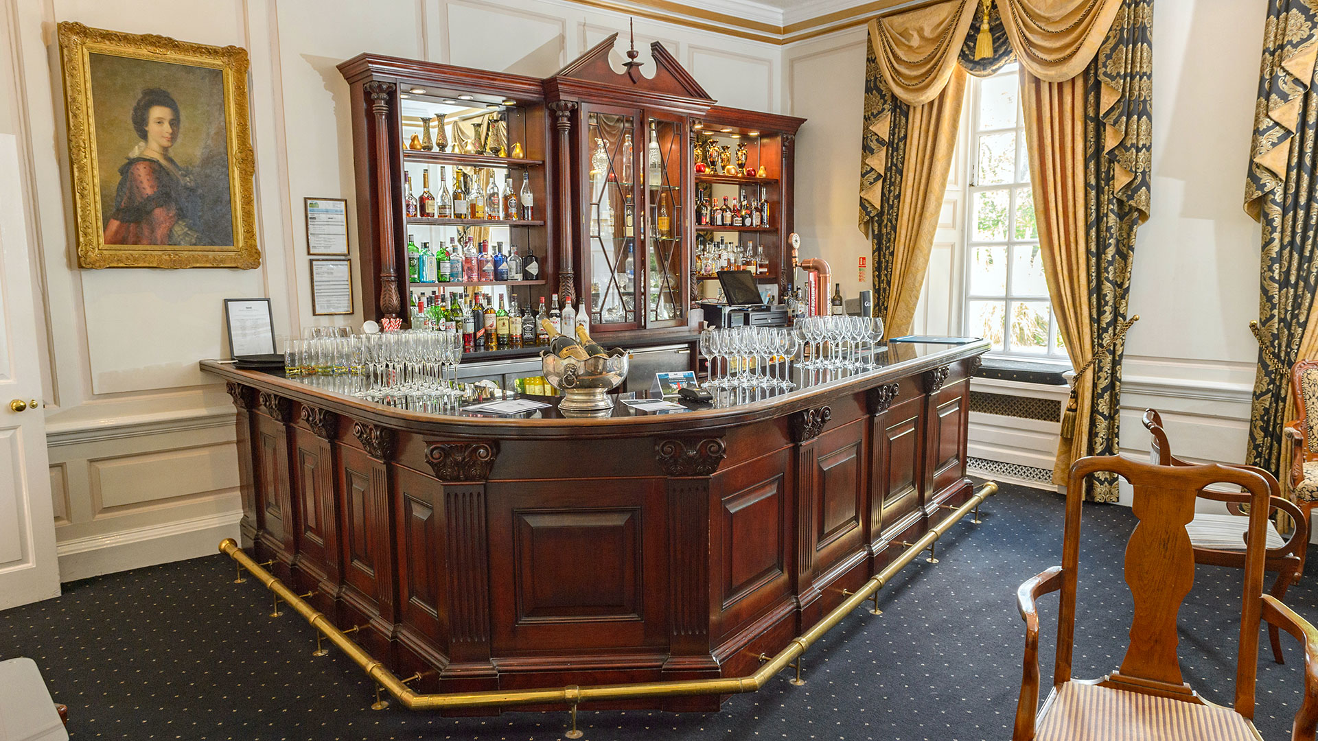 The wood panelled bar - Hintlesham Hall Hotel, Suffolk