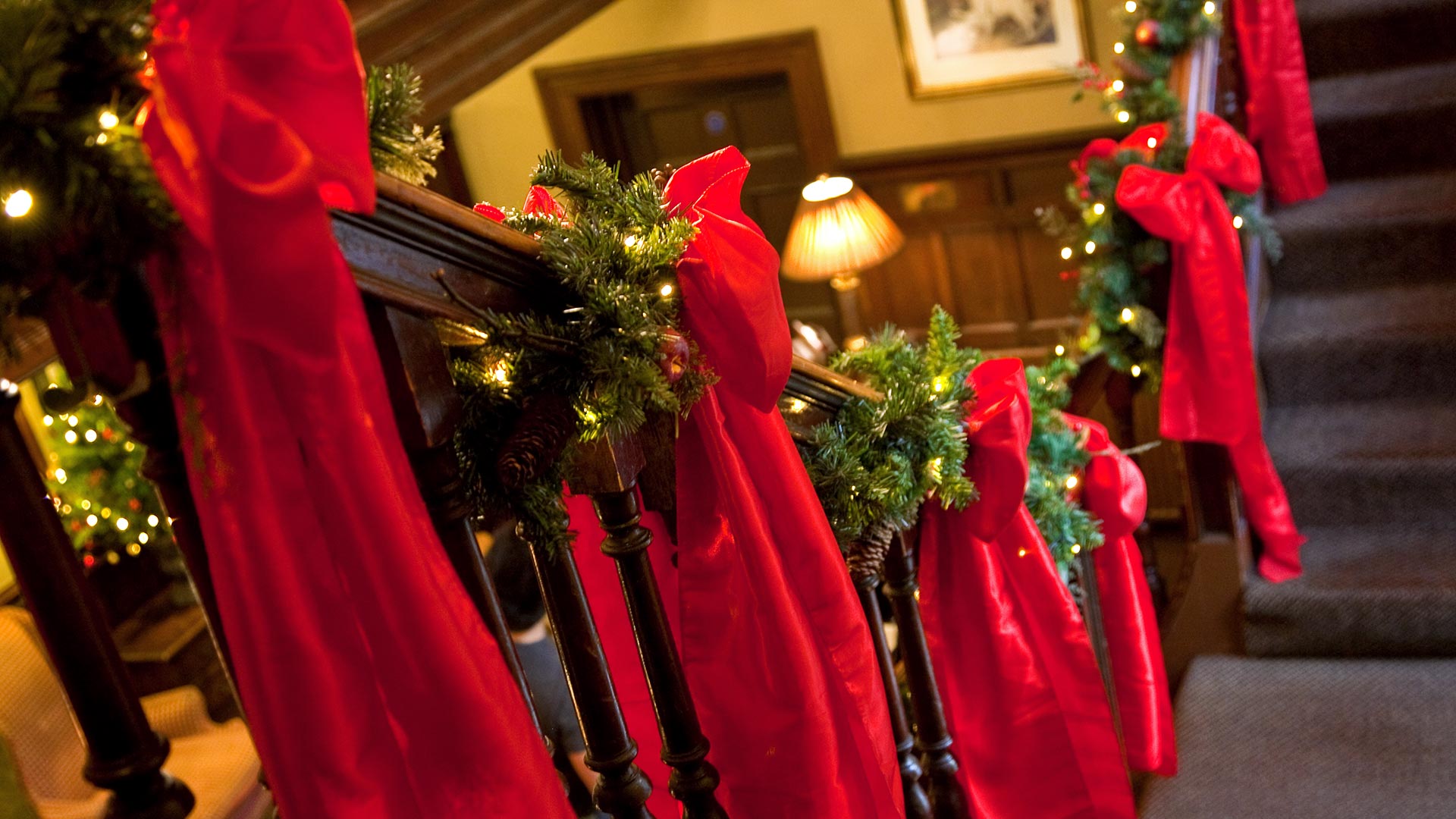 Christmas banister on the stairs - Whitley Hall Hotel, Sheffield