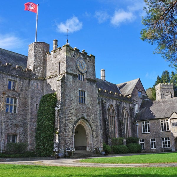 Stone clad exterior of the hotel - Dartington Hall Hotel, Totnes