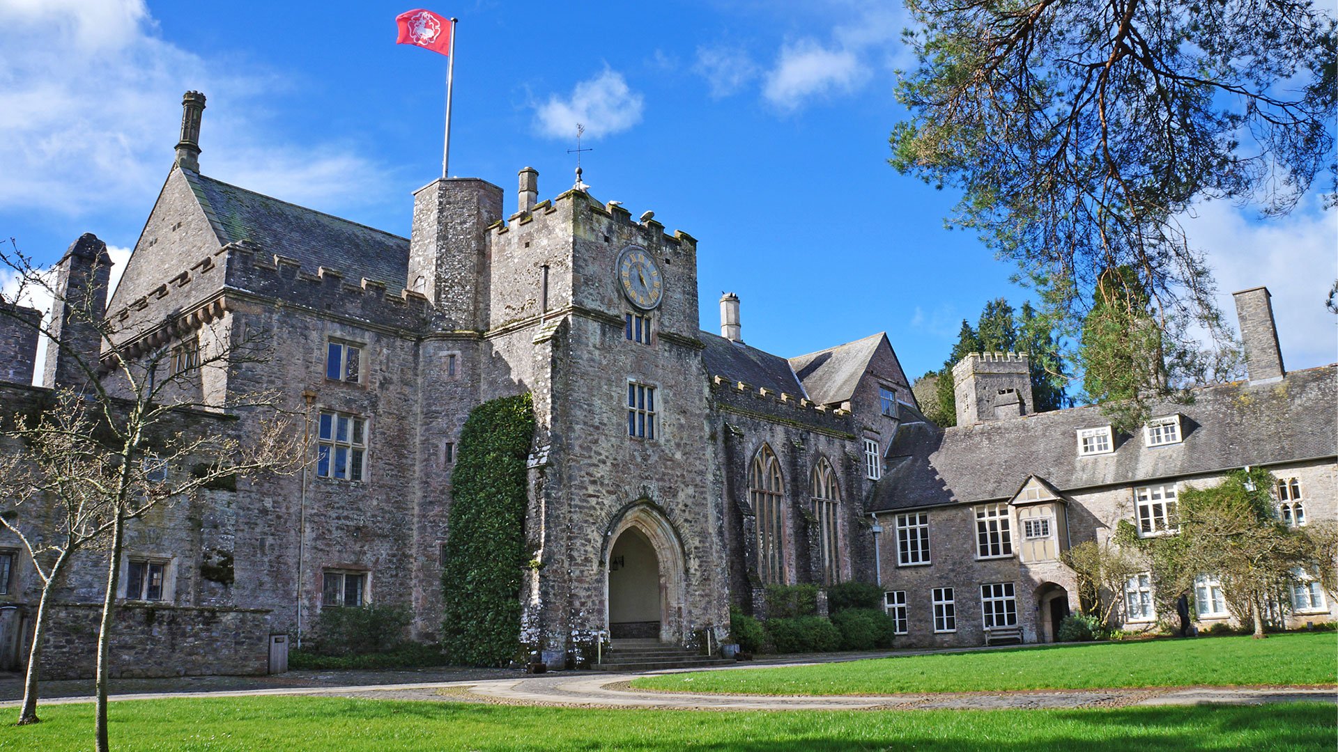 Stone clad exterior of the hotel - Dartington Hall Hotel, Totnes