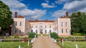 Grand hotel exterior in the sunshine - Hintlesham Hall Hotel, Suffolk