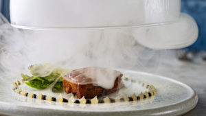 Photo of a gourmet meal served on a dining plate at Gonville Hotel, Cambridge