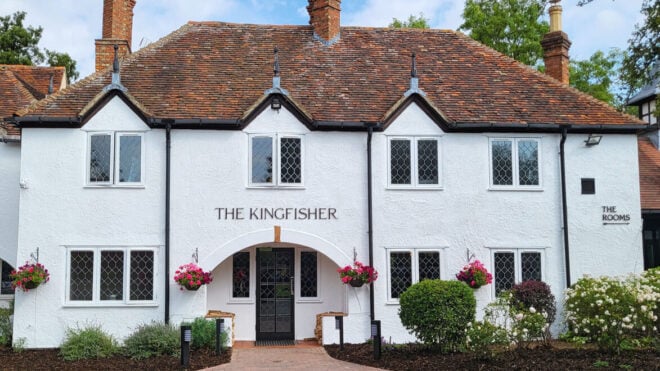 Exterior view of The Kingfisher in Bedford, showcasing its stylish architecture and welcoming atmosphere - Classic British Hotels