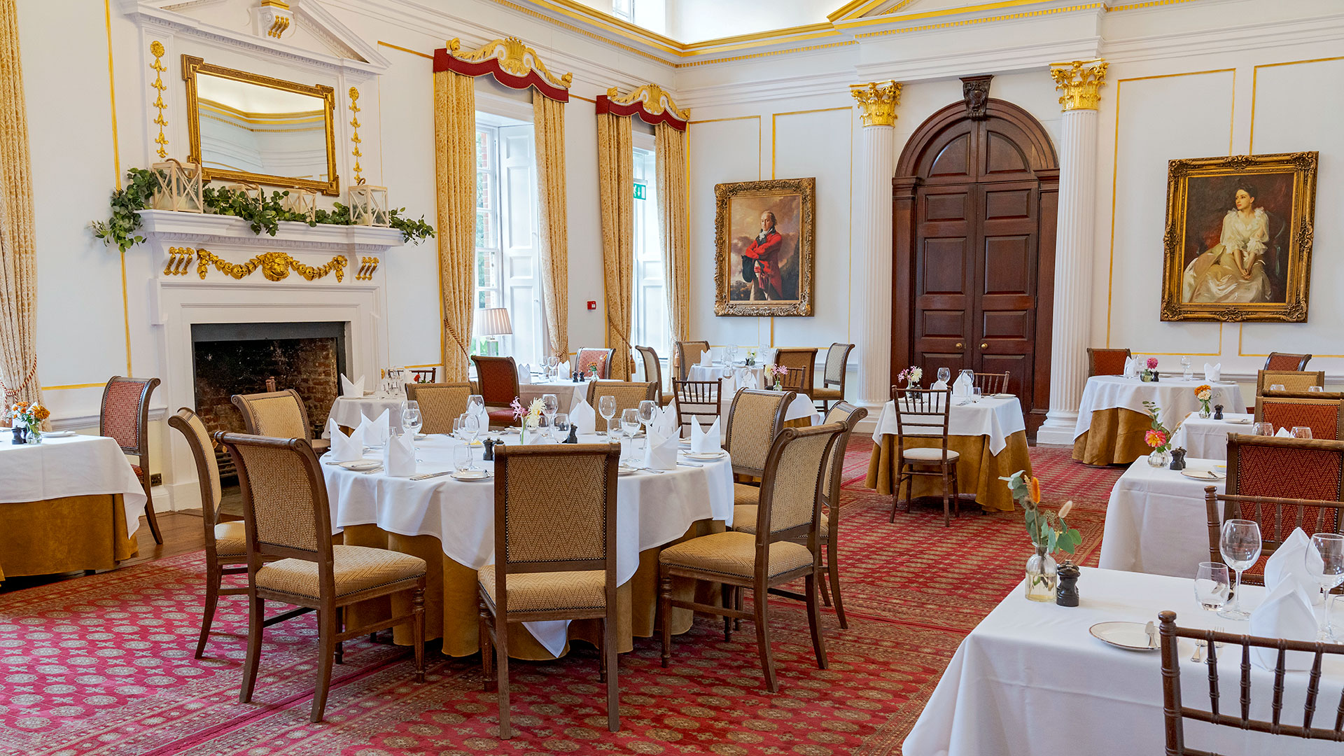 The Salon private dining room at Hintlesham Hall Hotel in Suffolk, offering an intimate and elegant space for exclusive dining experiences - Classic British Hotels